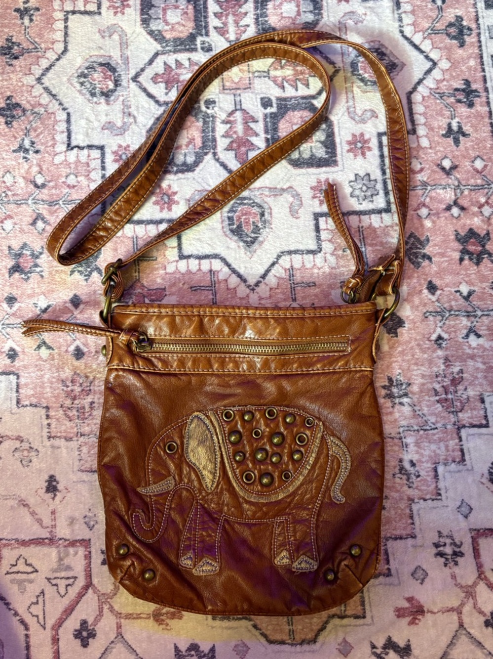 Brown Leather Elephant Crossbody Bag